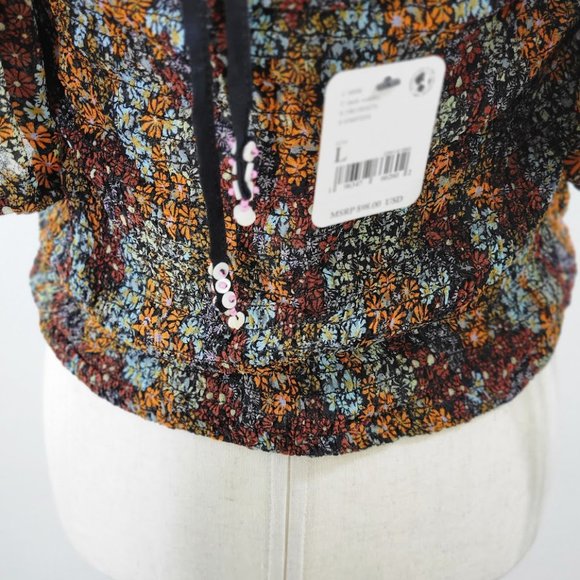 FREE PEOPLE Smocked Puff Sleeve Crop Top Sz L NEW - Picture 11 of 11